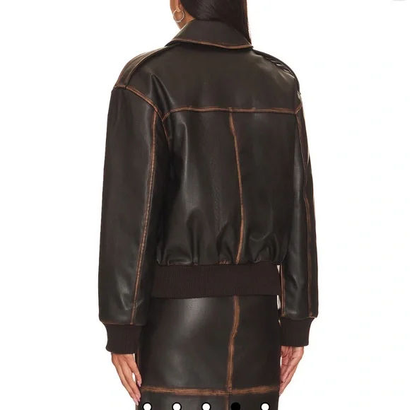 L’Academie - Bo Faux Leather Jacket in Brown, S - Picture 3 of 10